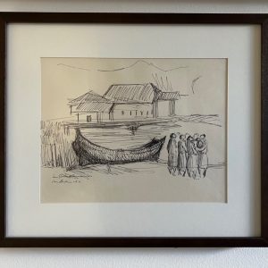 Luiz Carlos Andrade Lima, desenho sobre Cartão 22 x 28 cm casas e pescadores em matinhos