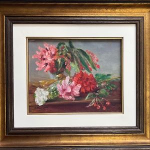 Pintura de Augusto Bracet, oleo sobre tela, medindo 22 x 28 cm "flores"