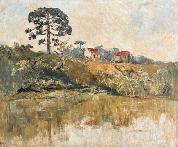 Isolde Hötte, óleo sobre tela, 50 x 60 cm paisagem com pinheiros