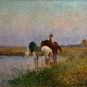 Frederico Lange de Morretes, Óleo sobre Tela, 50 x 65 cm , Paisagem com Cavalos , datado 1935