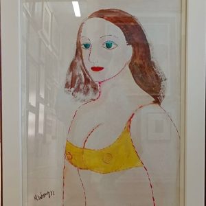 Helena Wong, técnica mista sobre cartão sobre eucatex, 70 x 50 cm, Zita Mulher , obra participou do XXXV salão de artes plásticas de Pernambuco, reproduzida no livro Helena Wong , Trajetória de Uma Paixão à pagina 82